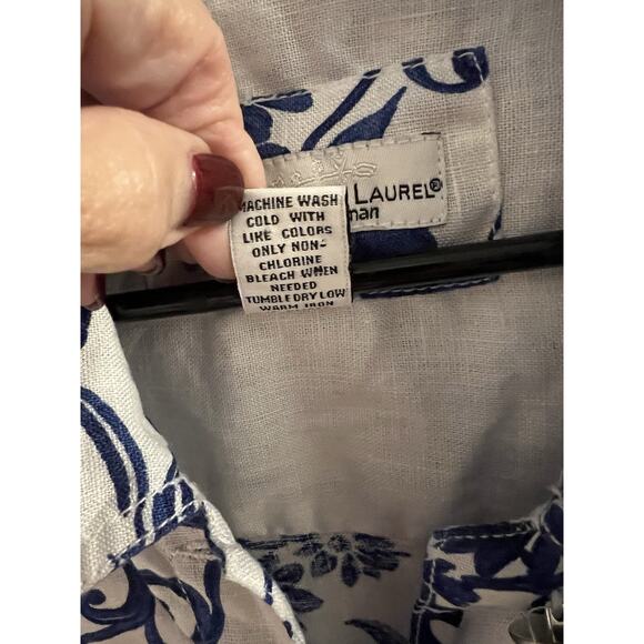 Lucy And Laurel Blue White Floral Linen Button Up Jacket Sz 3x - Picture 3 of 5